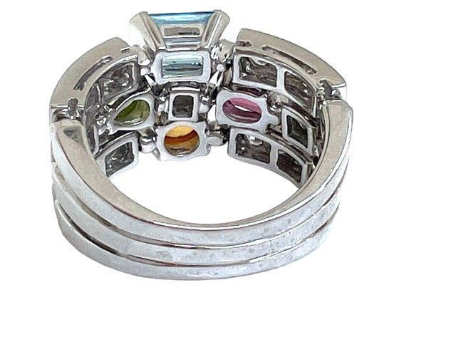 Bulgari 3-ring ring Diamonds, Colored stones White Gold