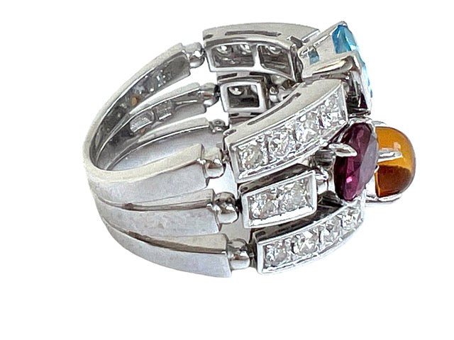 Bulgari 3-ring ring Diamonds, Colored stones White Gold