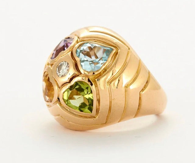 Bulgari, Boule Ring, Diamond, Colored Stones Yellow Gold