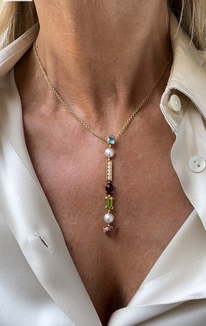 Bulgari, Collier Allegra, Or Diamants, Pierres de Couleurs, Perle