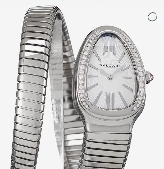 Bulgari, montre Serpenti Tubogas deux tours Acier et Diamants ref 101827