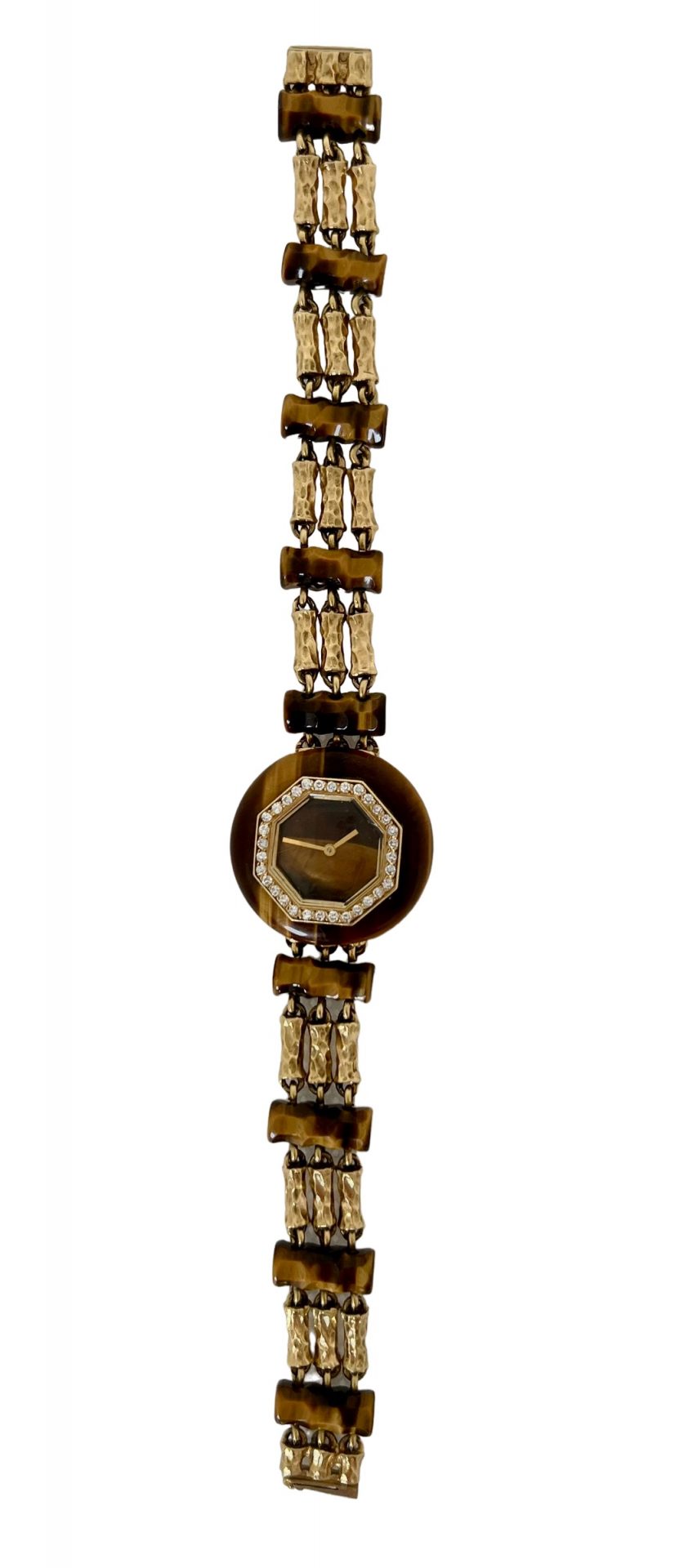 Montre Boucheron or jaune et œil de tigre