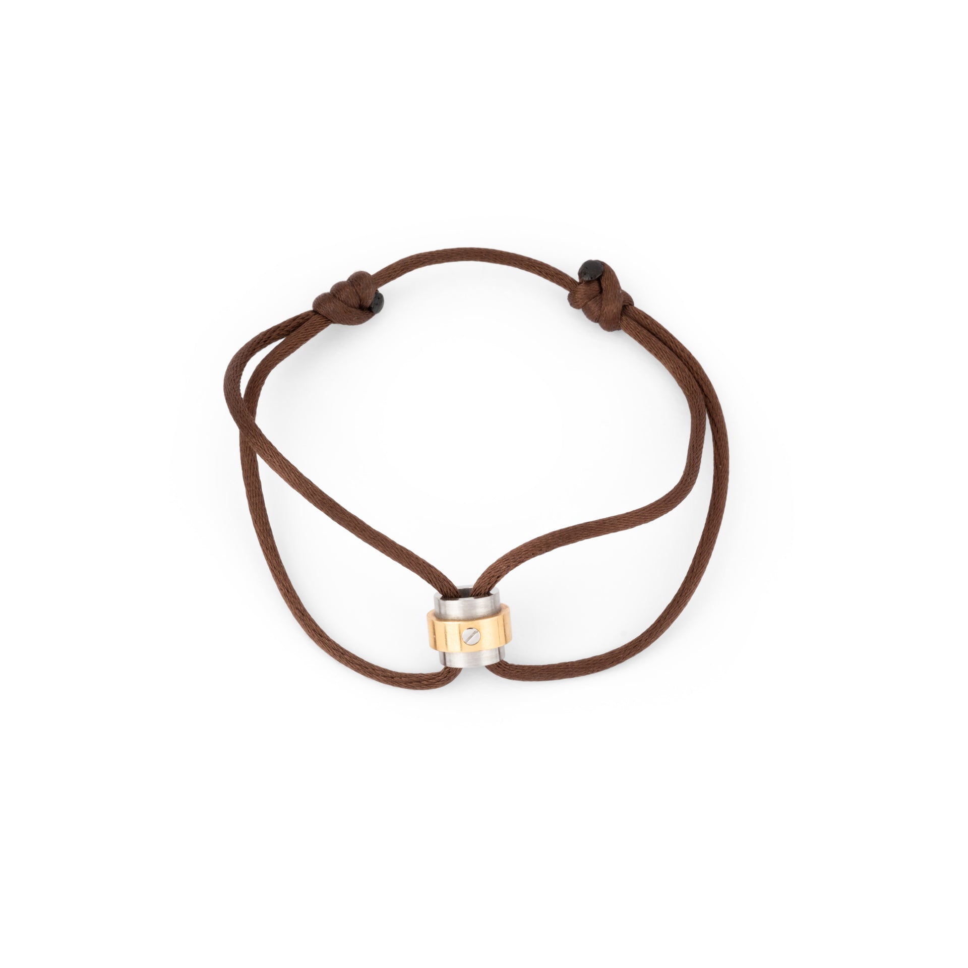 A Cartier gold and steel bracelet on a leather cord
