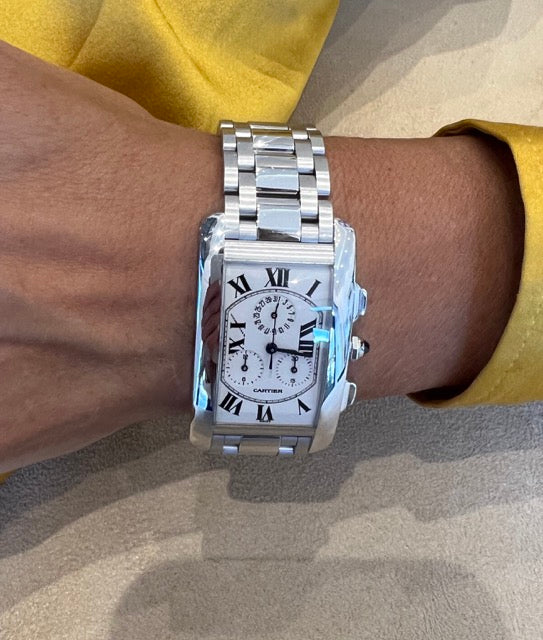 Cartier Tank Americaine Chronograph Watch in White Gold