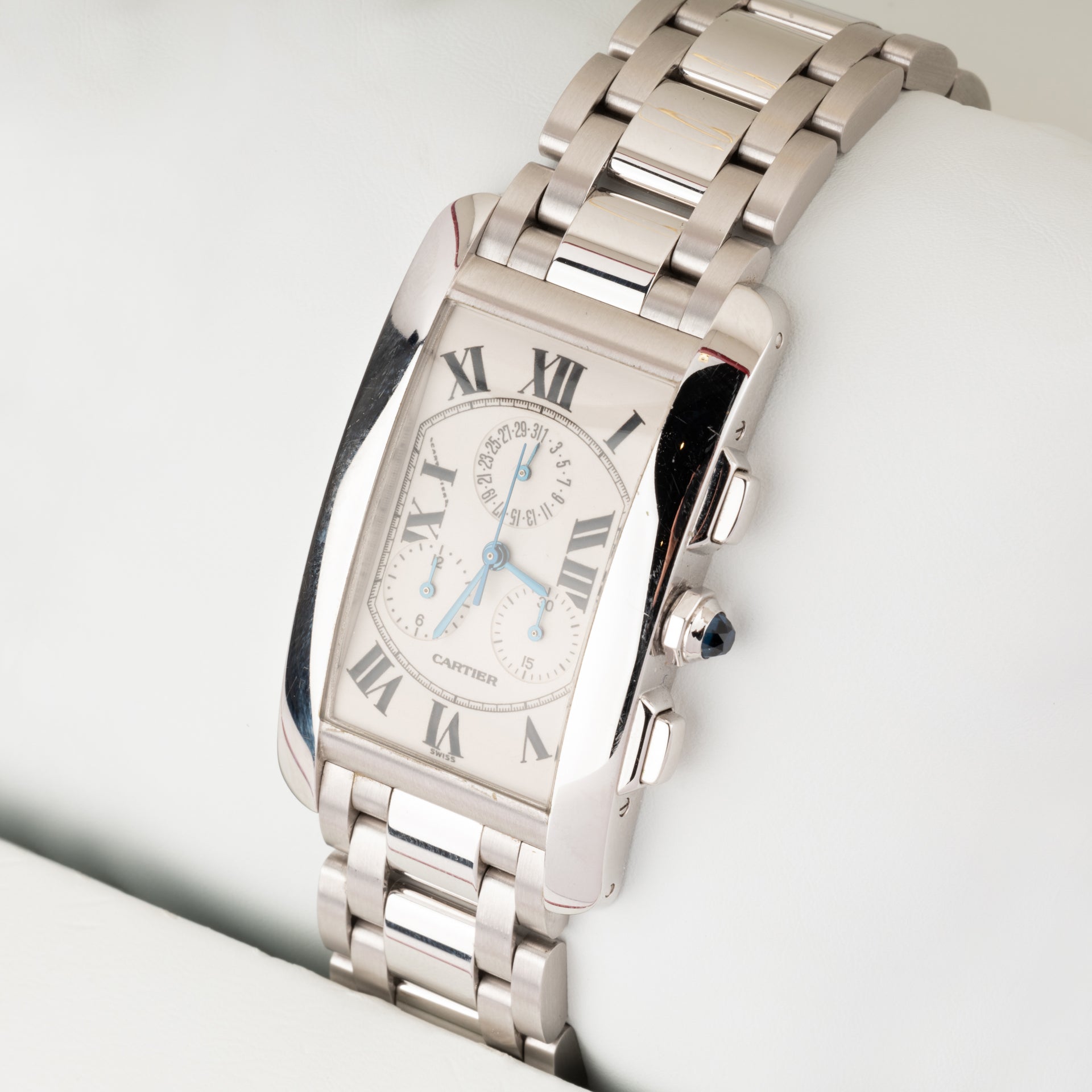 Cartier Tank Americaine Chronograph Watch in White Gold
