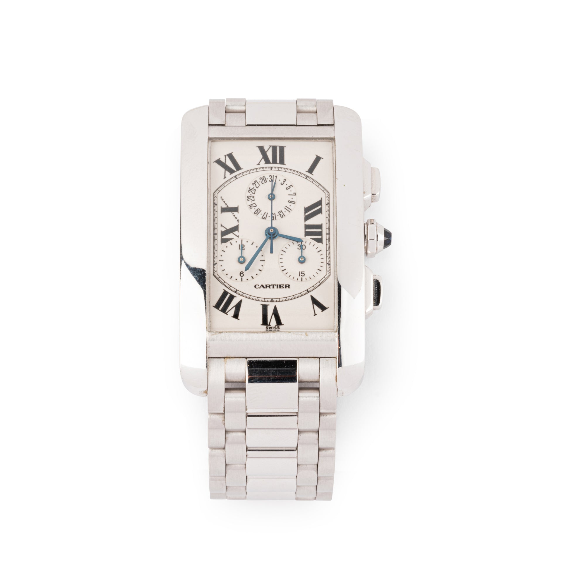 Cartier Tank Americaine Chronograph Watch in White Gold