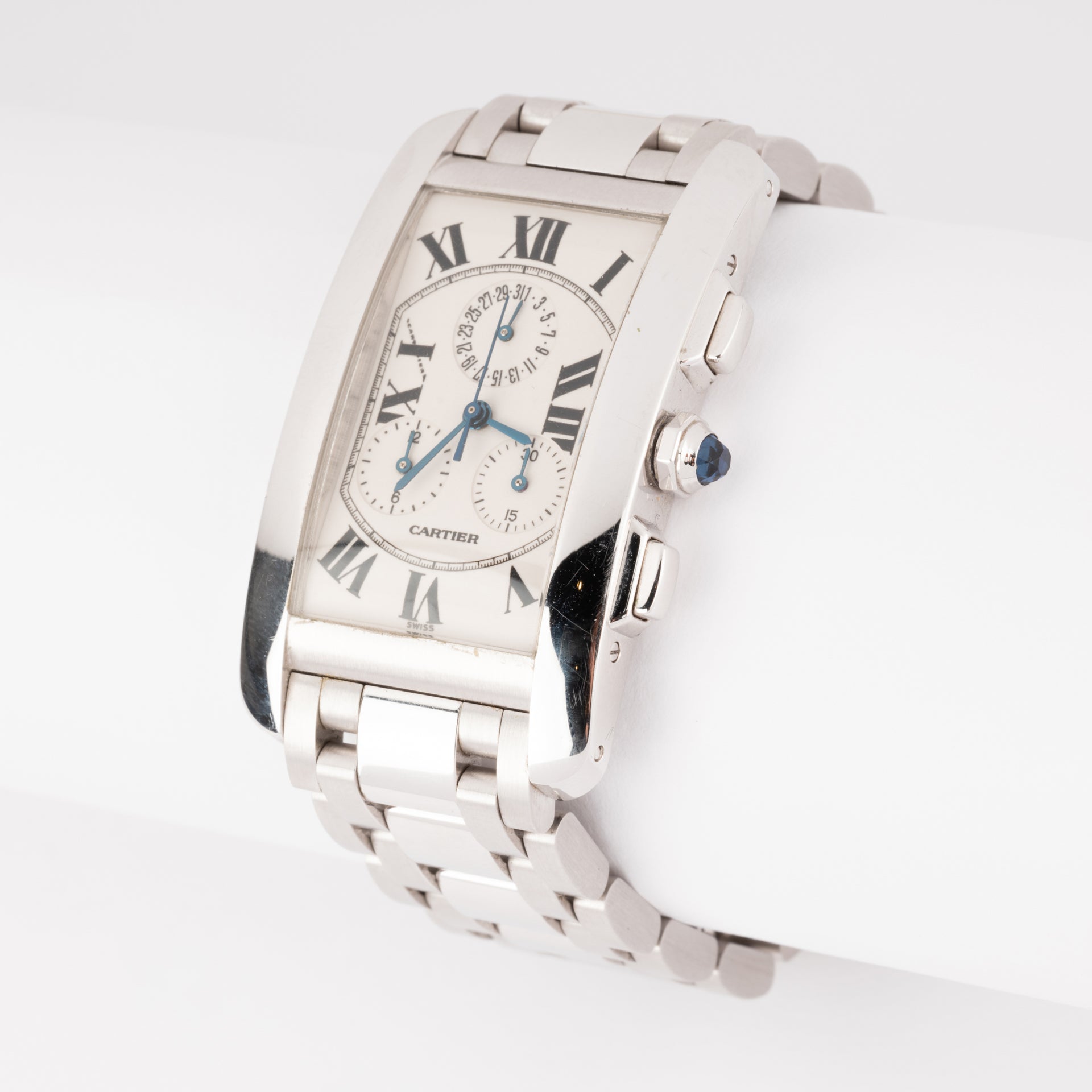 Cartier Tank Americaine Chronograph Watch in White Gold