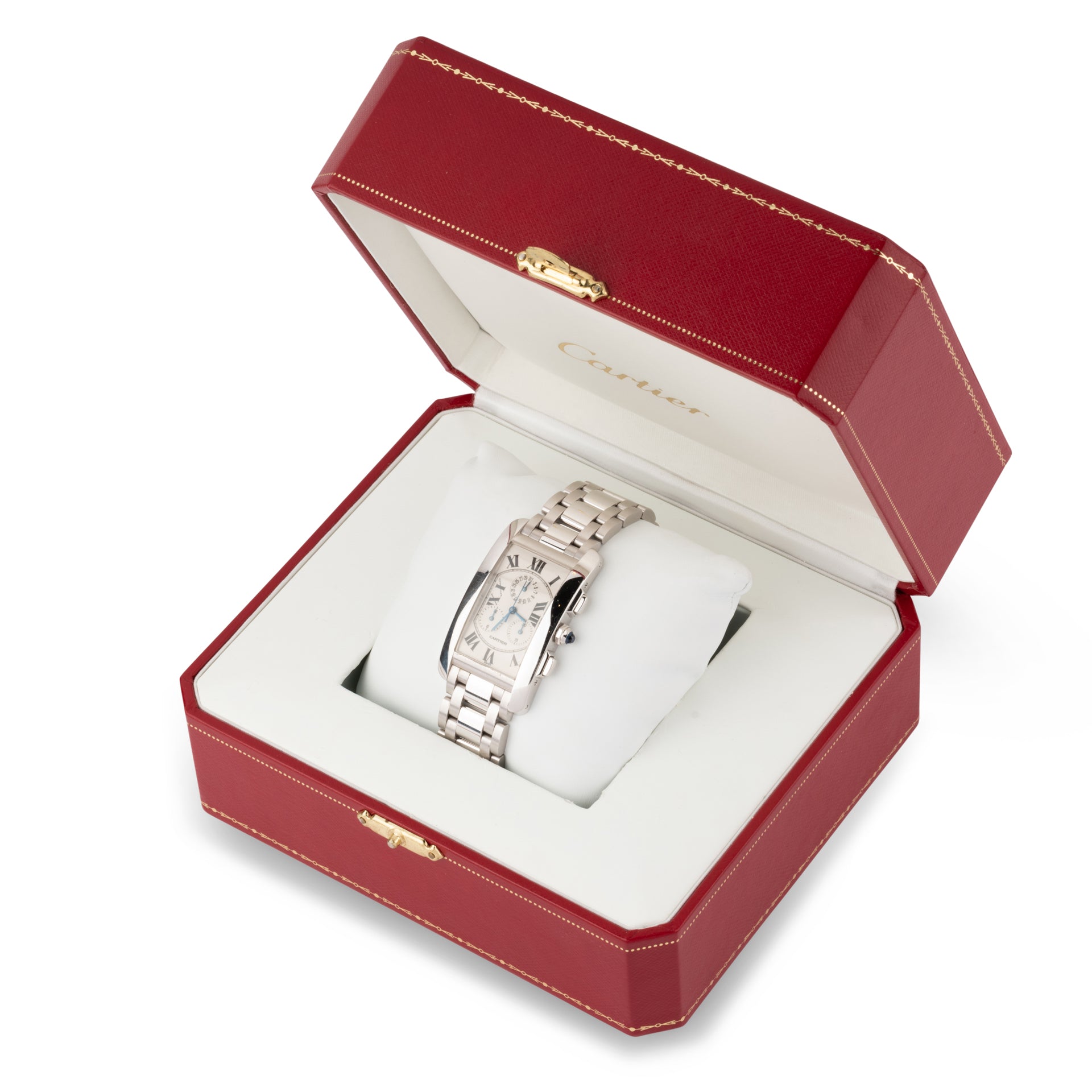Cartier Tank Americaine Chronograph Watch in White Gold