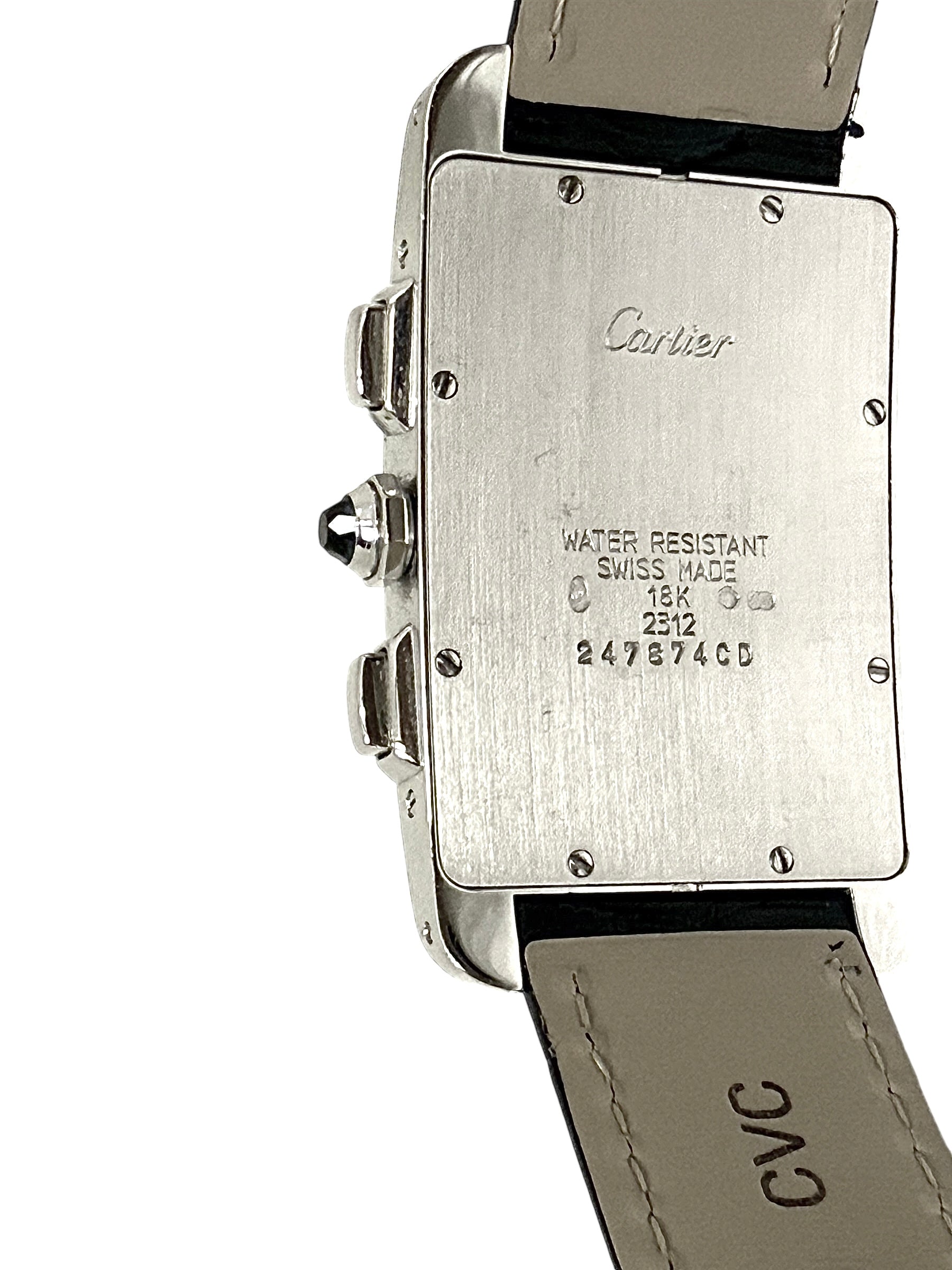 Cartier Tank Américaine quartz watch, white gold on leather