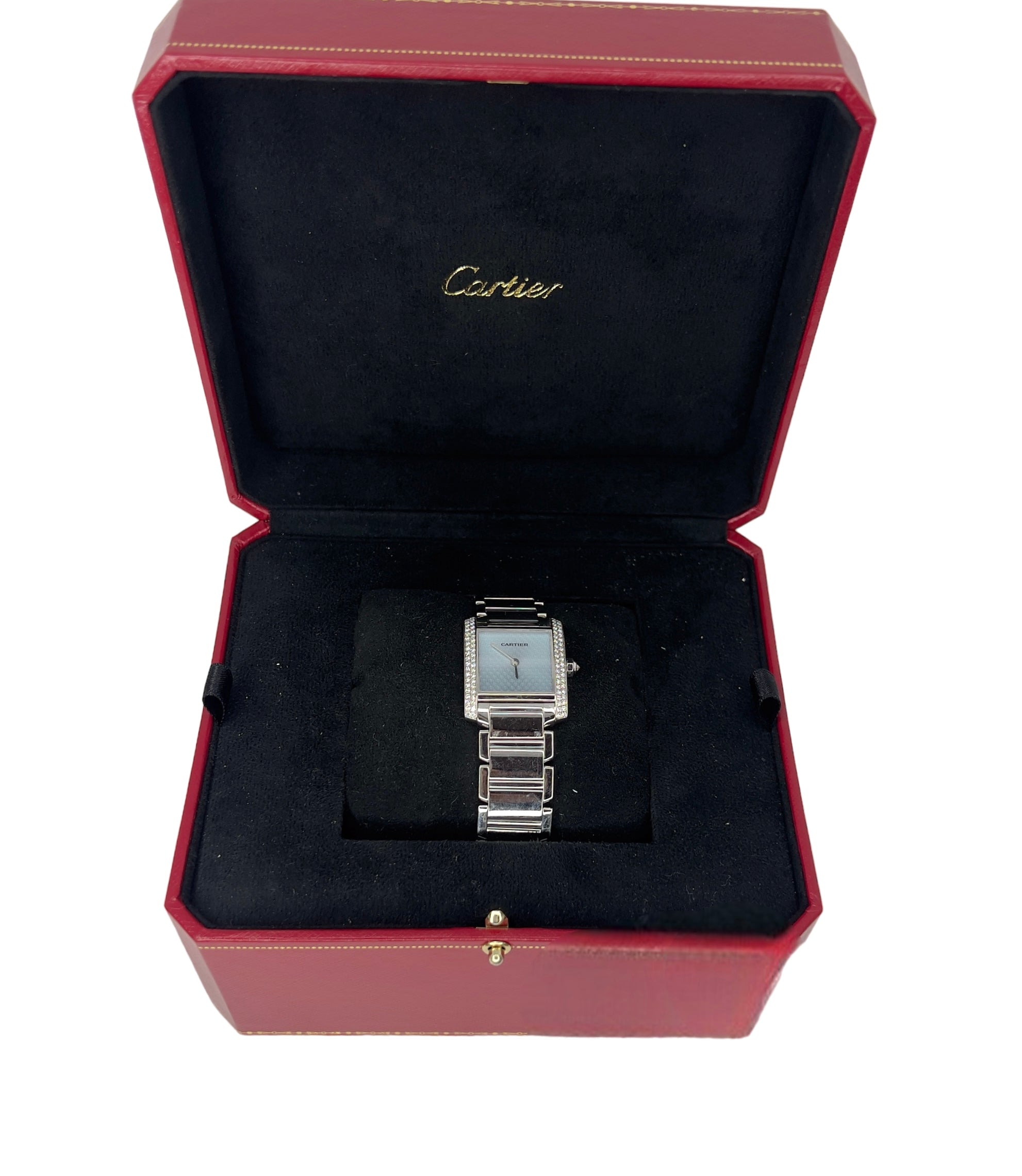 Cartier, French Tank watch in white gold and diamonds