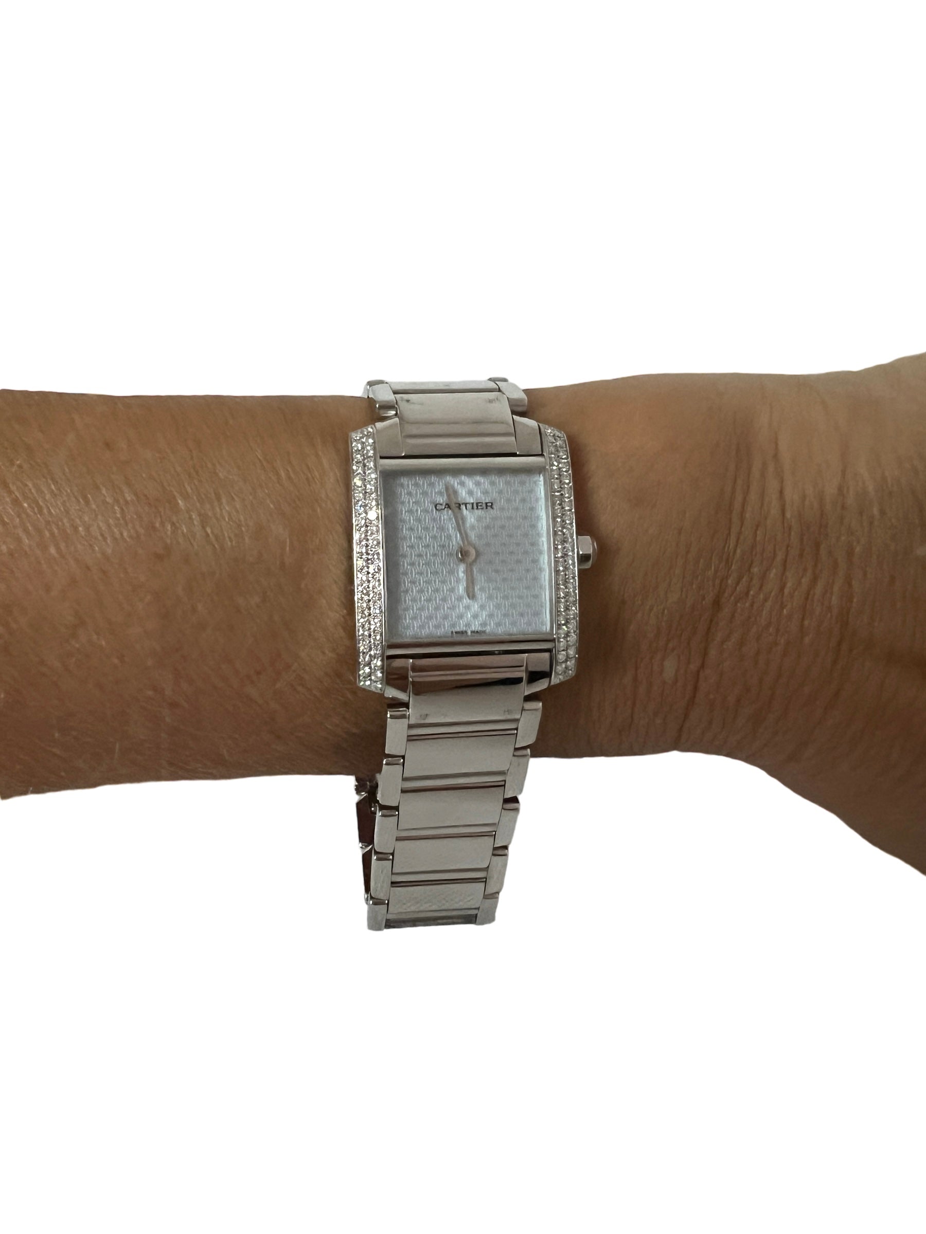 Cartier, French Tank watch in white gold and diamonds