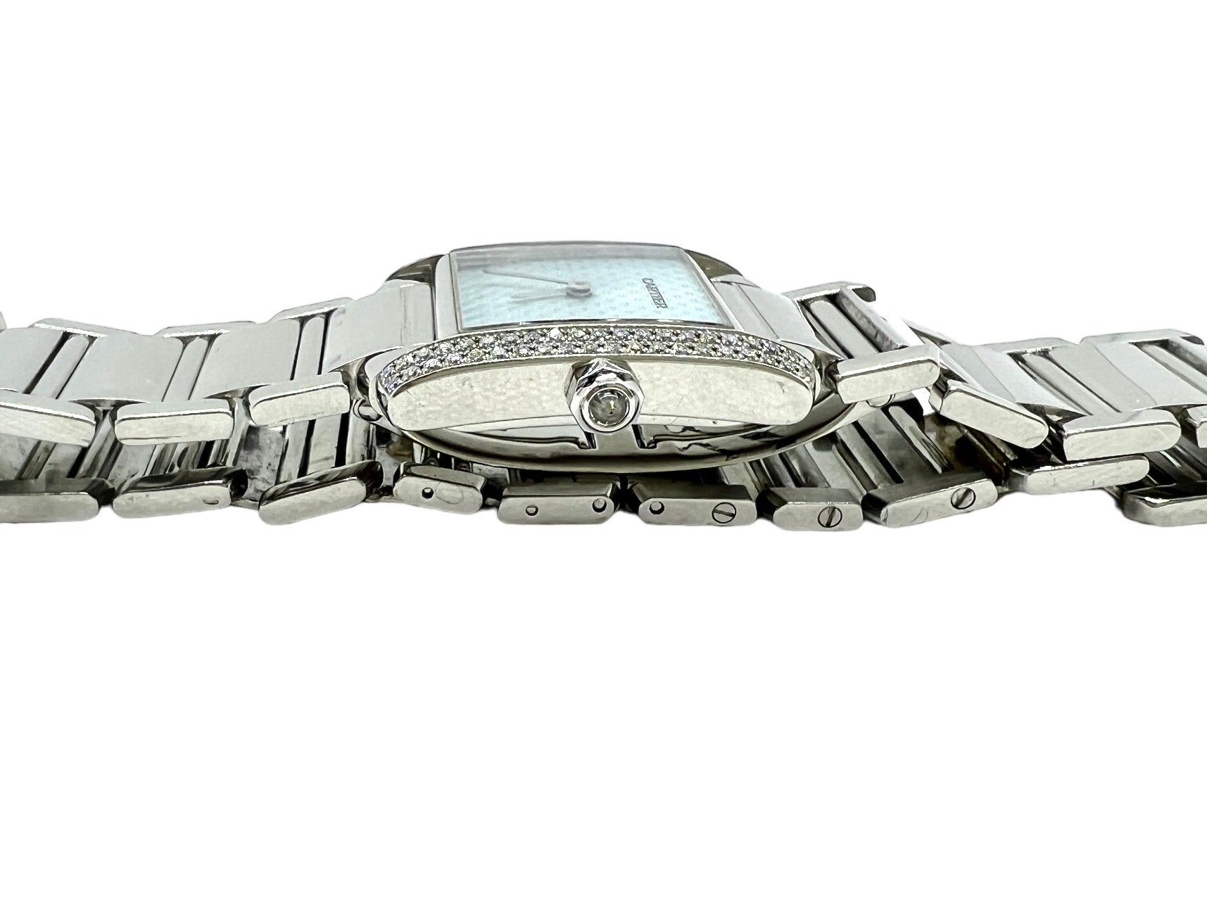 Cartier, French Tank watch in white gold and diamonds