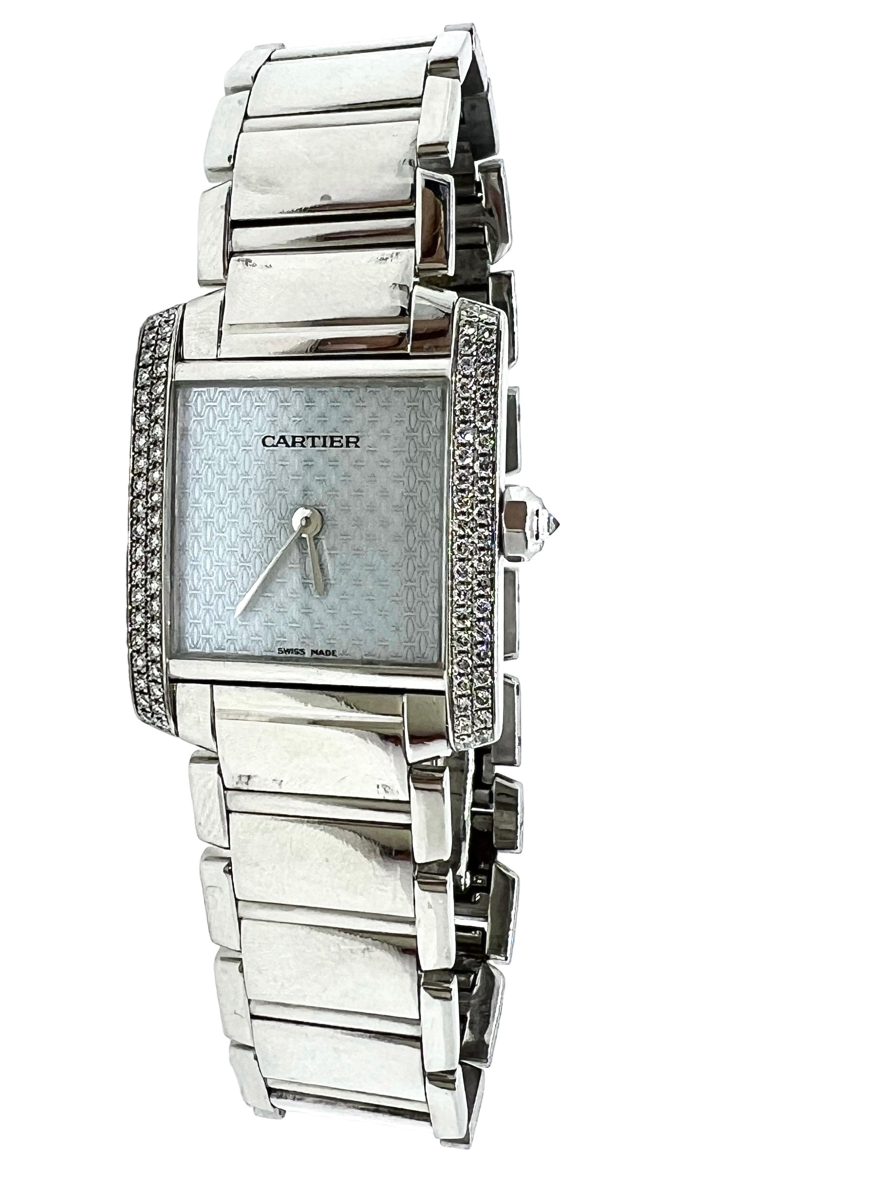 Cartier, French Tank watch in white gold and diamonds