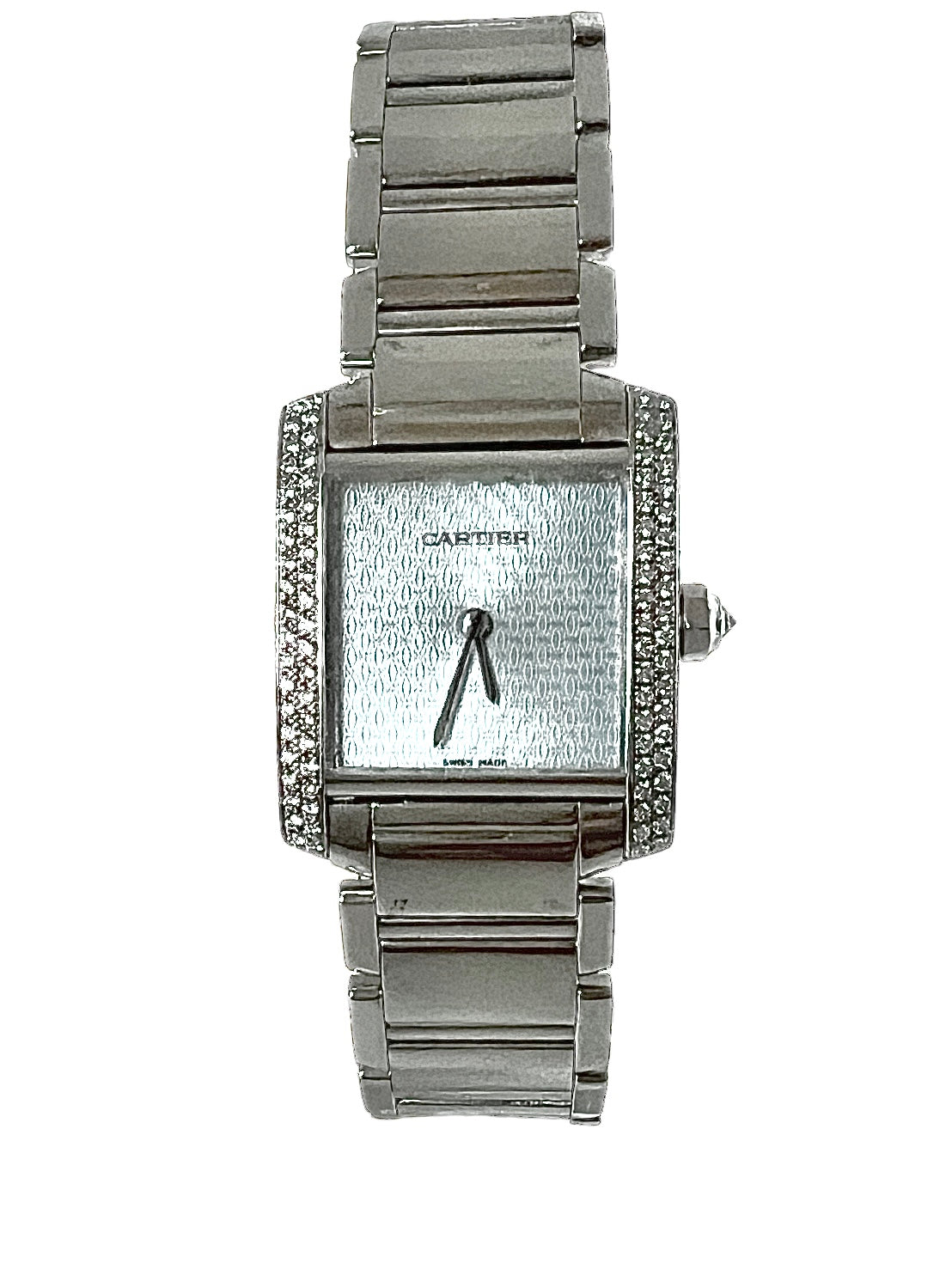 Cartier, French Tank watch in white gold and diamonds
