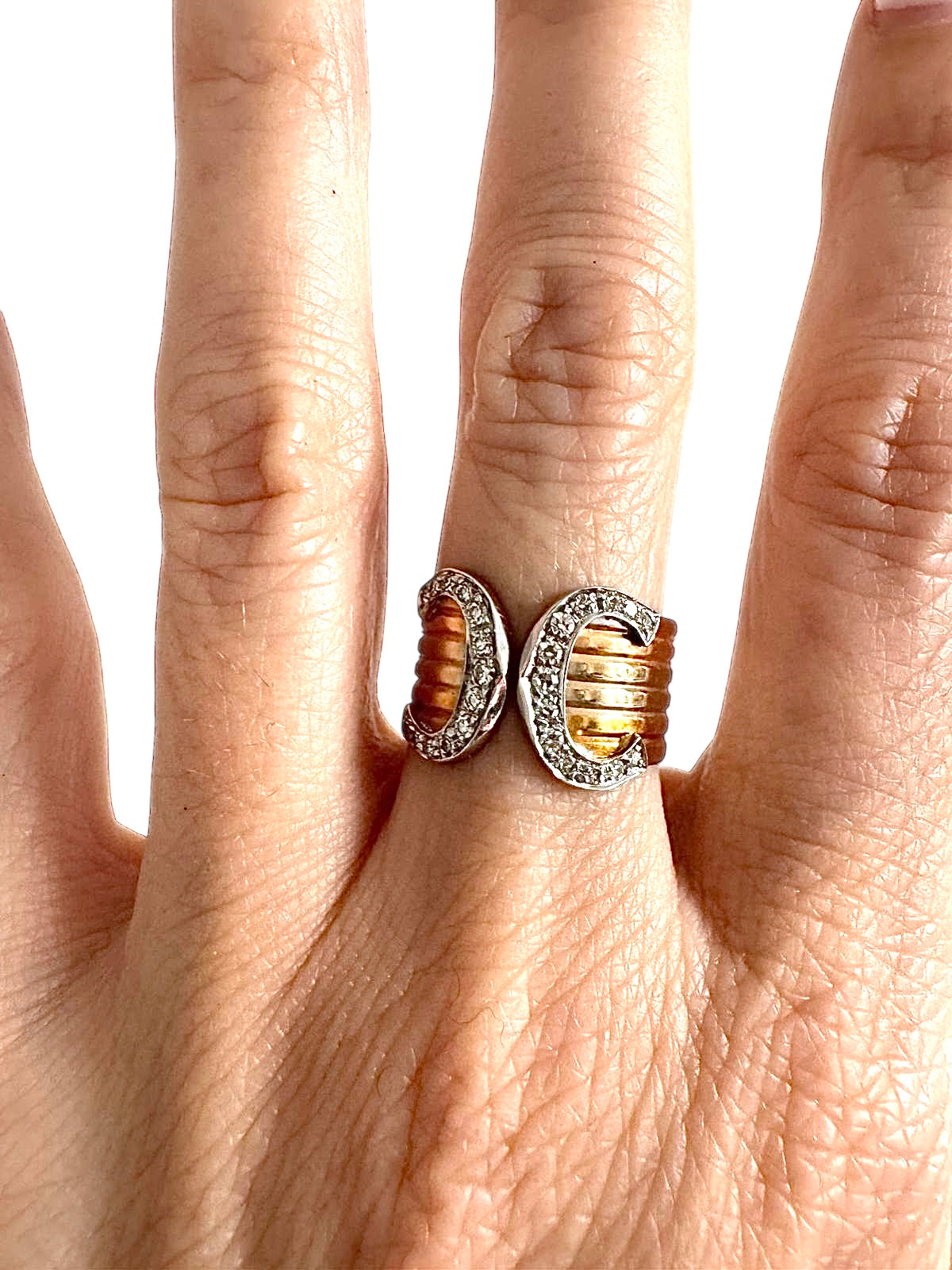 Cartier "Double C" ring, large model, 3 golds and vintage diamonds