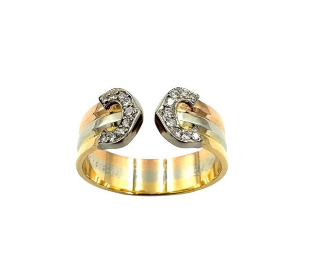 Cartier bague "Double C" en or jaune or rose et or blanc et diamants - Maison Eloe