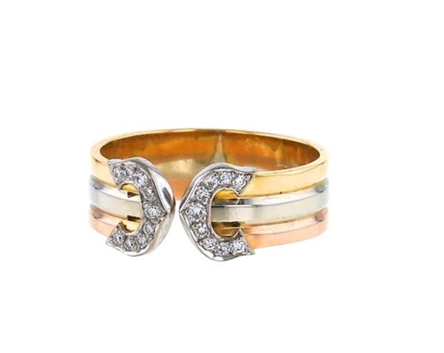 Cartier bague "Double C" en or jaune or rose et or blanc et diamants - Maison Eloe