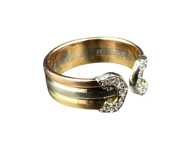 Cartier "Double C" ring in yellow gold, pink gold, white gold and diamonds