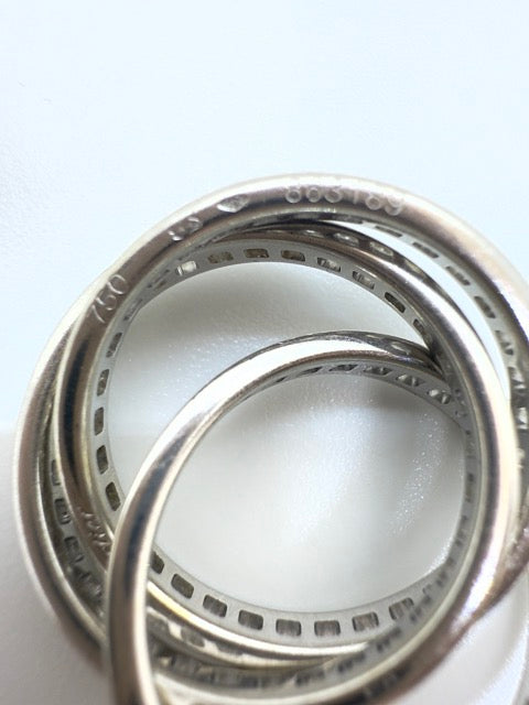 Cartier, Trinity ring in white gold with 3 rings, paved with diamonds