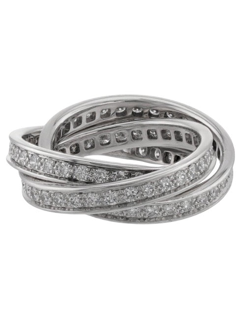Cartier, bague Trinity or blanc 3 anneaux pavée diamants