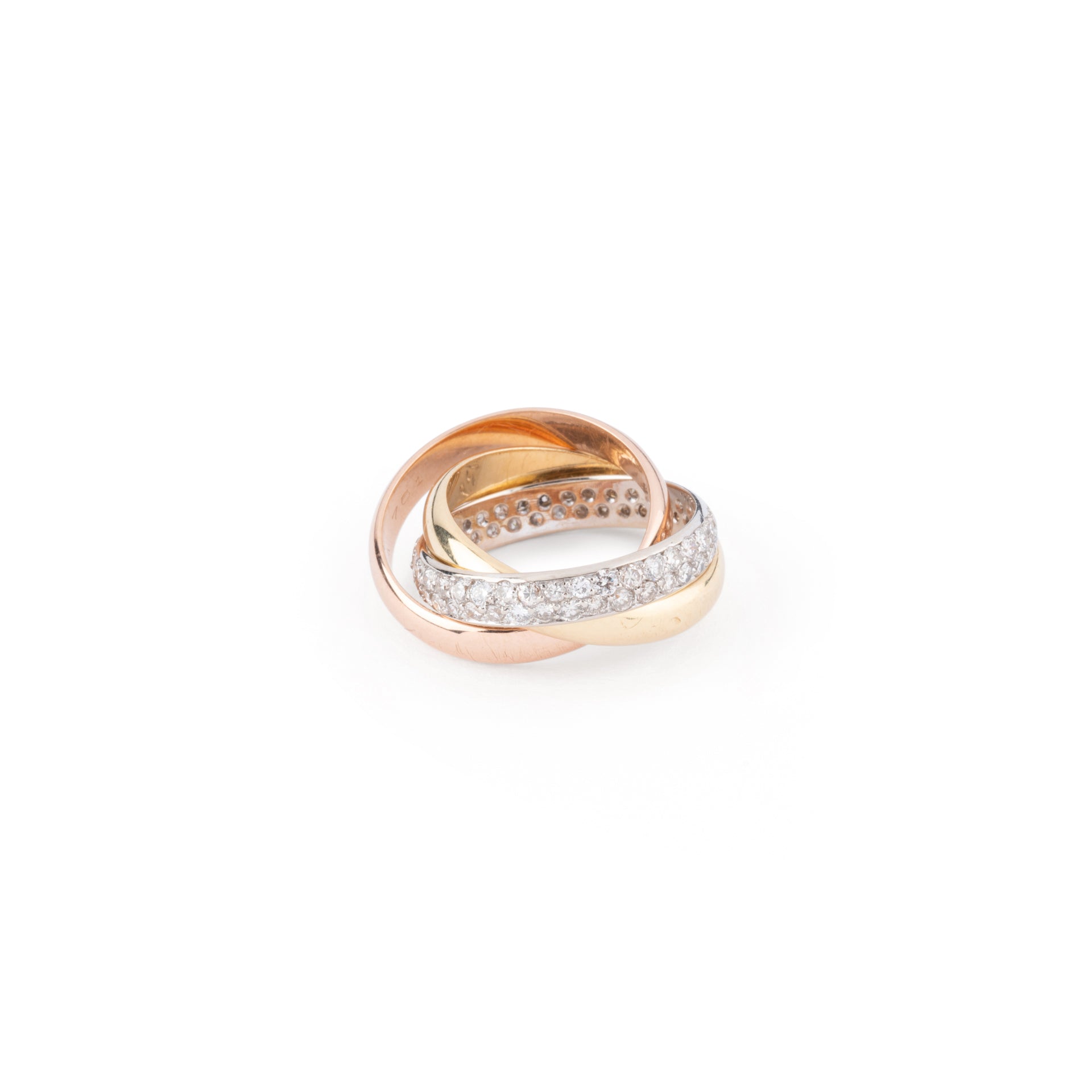 Cartier, Trinity wedding ring in 3 golds and diamonds