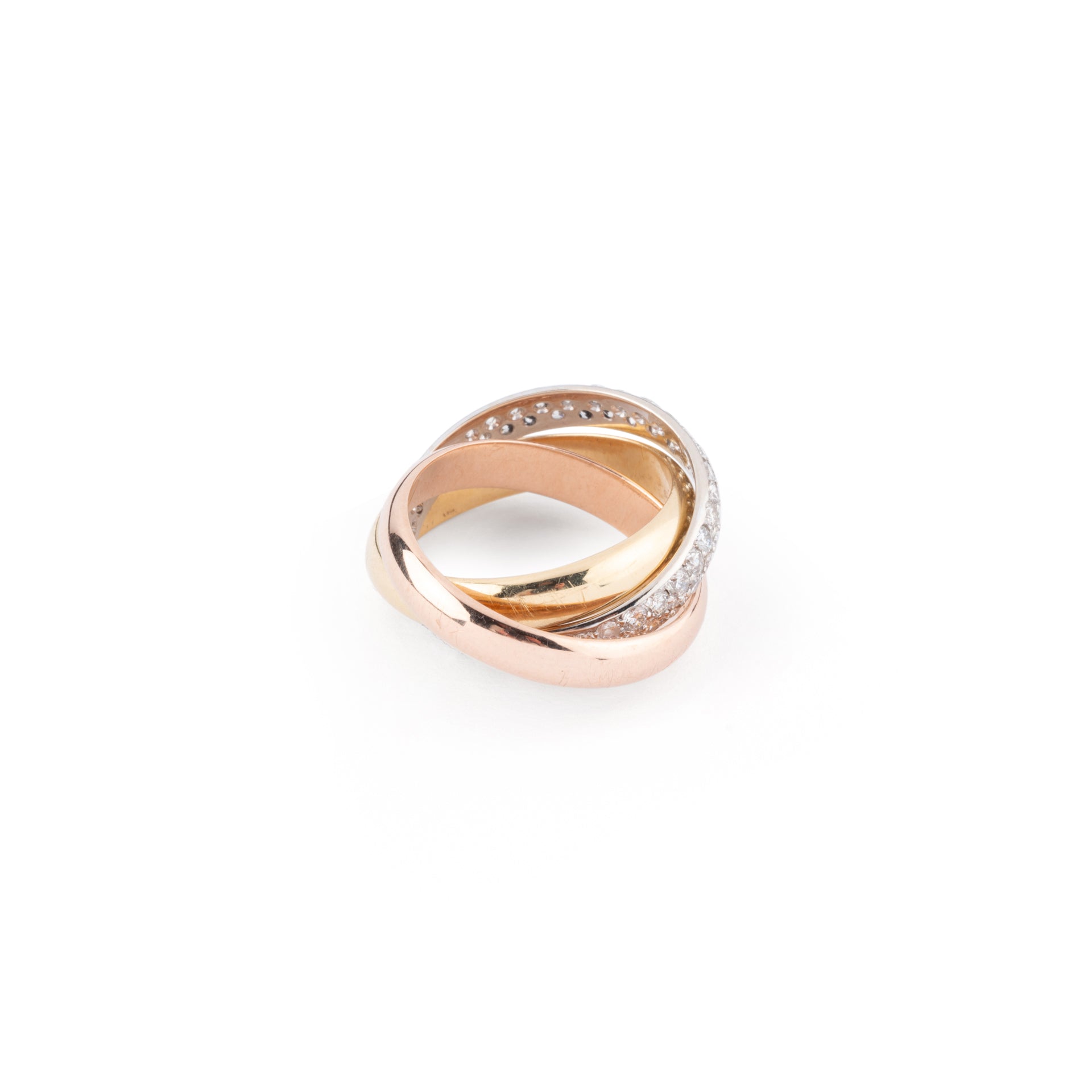 Cartier, Trinity wedding ring in 3 golds and diamonds