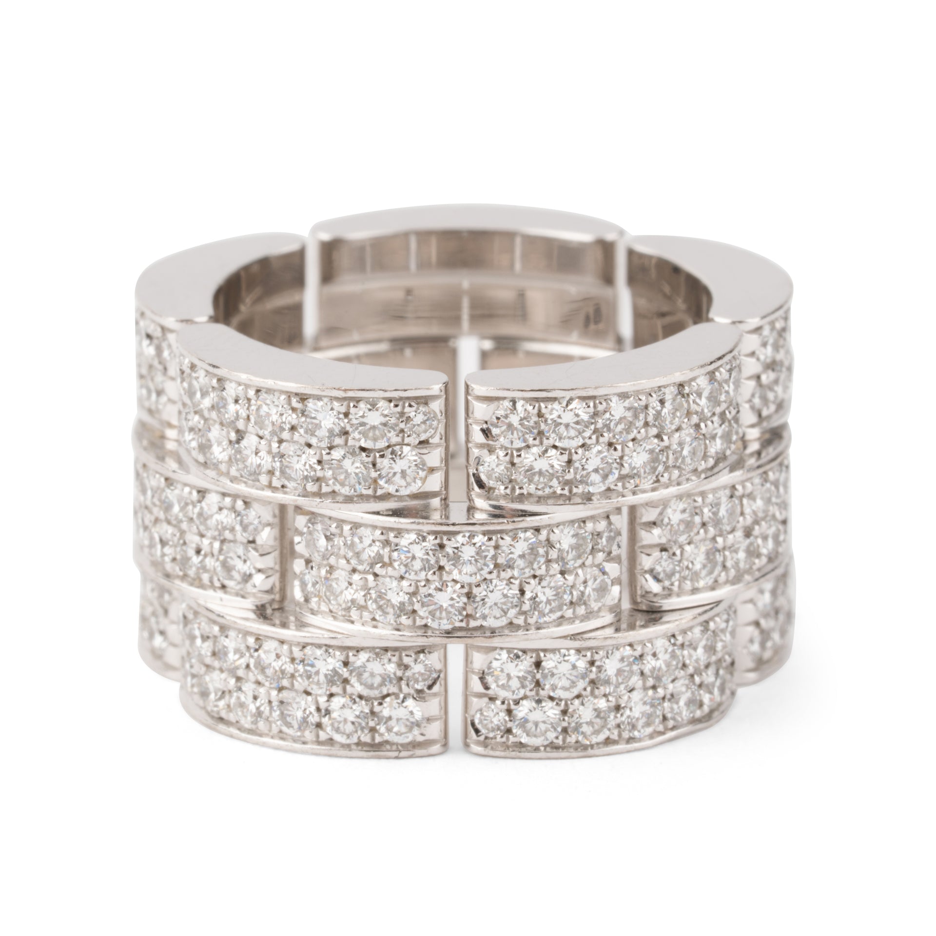 Cartier, "Panther" mesh ring paved with diamonds, White gold