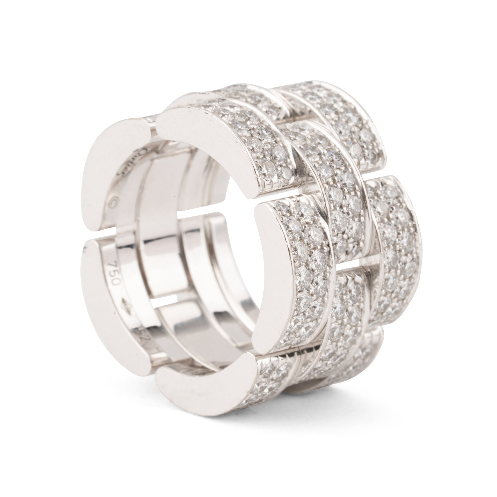 Cartier, "Panther" mesh ring paved with diamonds, White gold