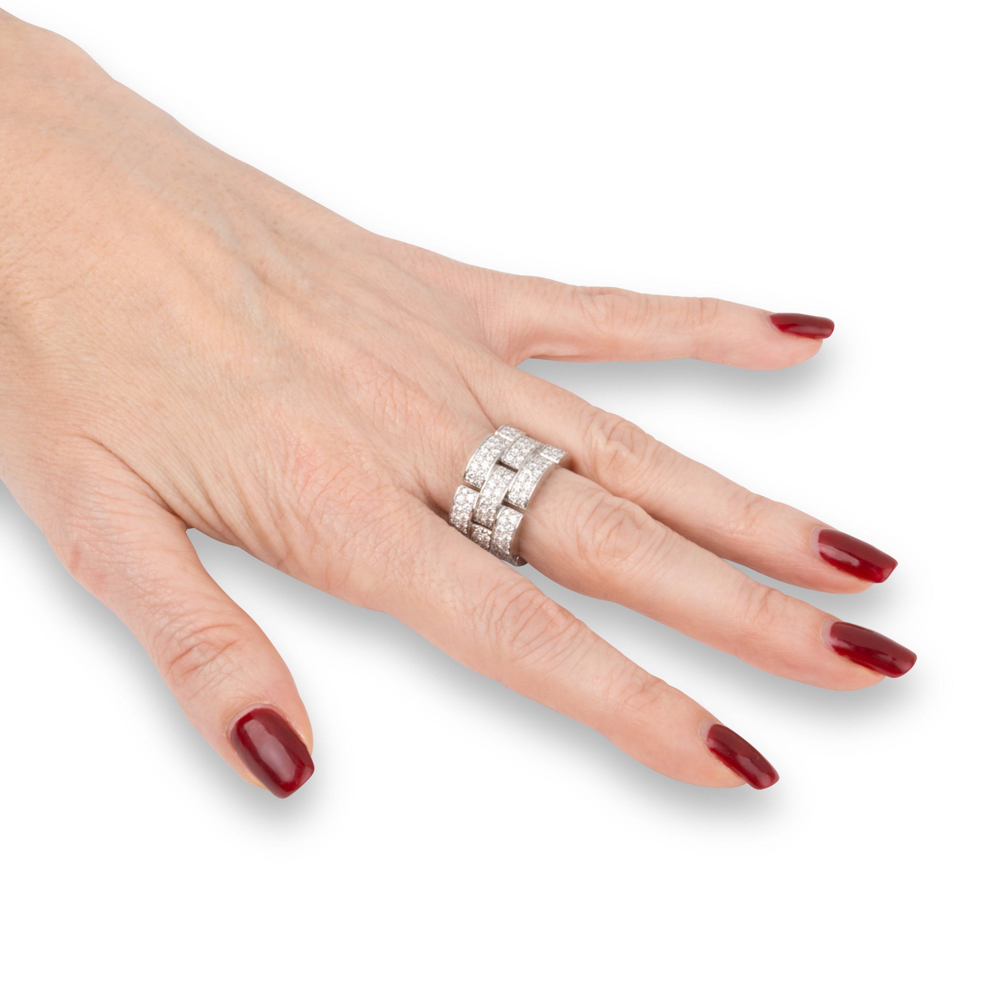 Cartier, "Panther" mesh ring paved with diamonds, White gold