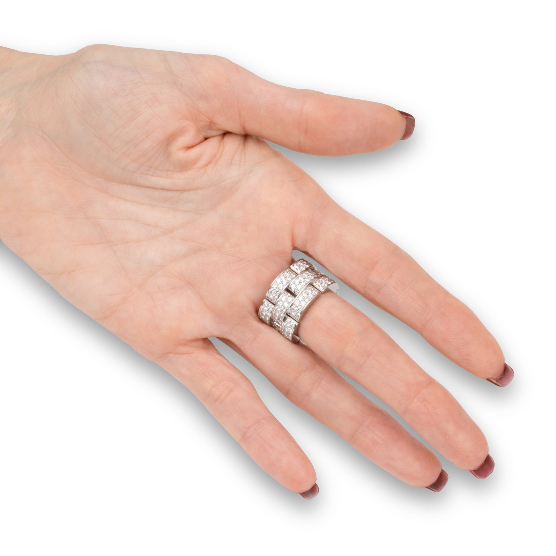 Cartier, "Panther" mesh ring paved with diamonds, White gold