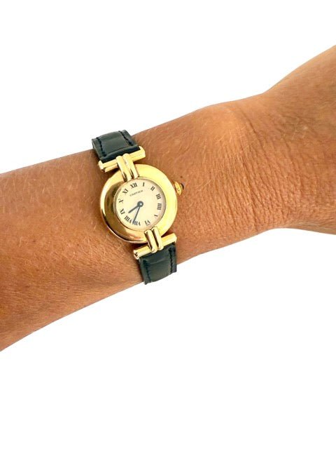 Cartier montre "Colisée" en or jaune sur bracelet crocodile noir vintage - Maison Eloe