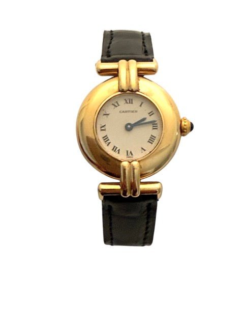 Cartier montre "Colisée" en or jaune sur bracelet crocodile noir vintage - Maison Eloe