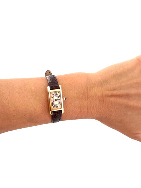 Cartier, "Tank mini elongated" watch, gold on leather