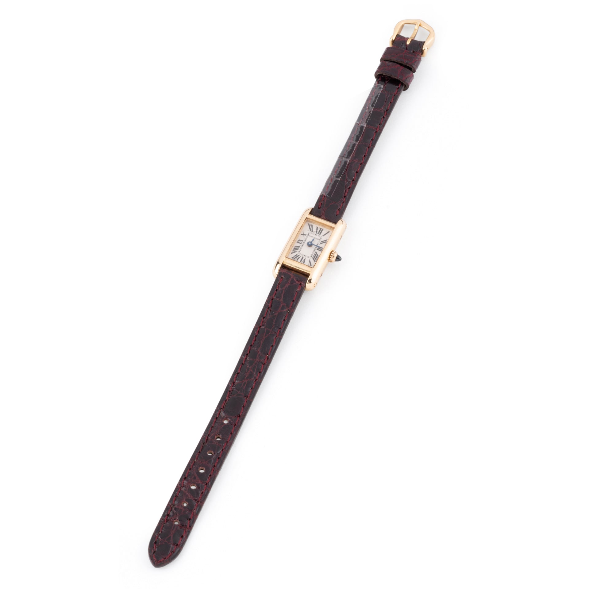 Cartier, "Tank mini elongated" watch, gold on leather
