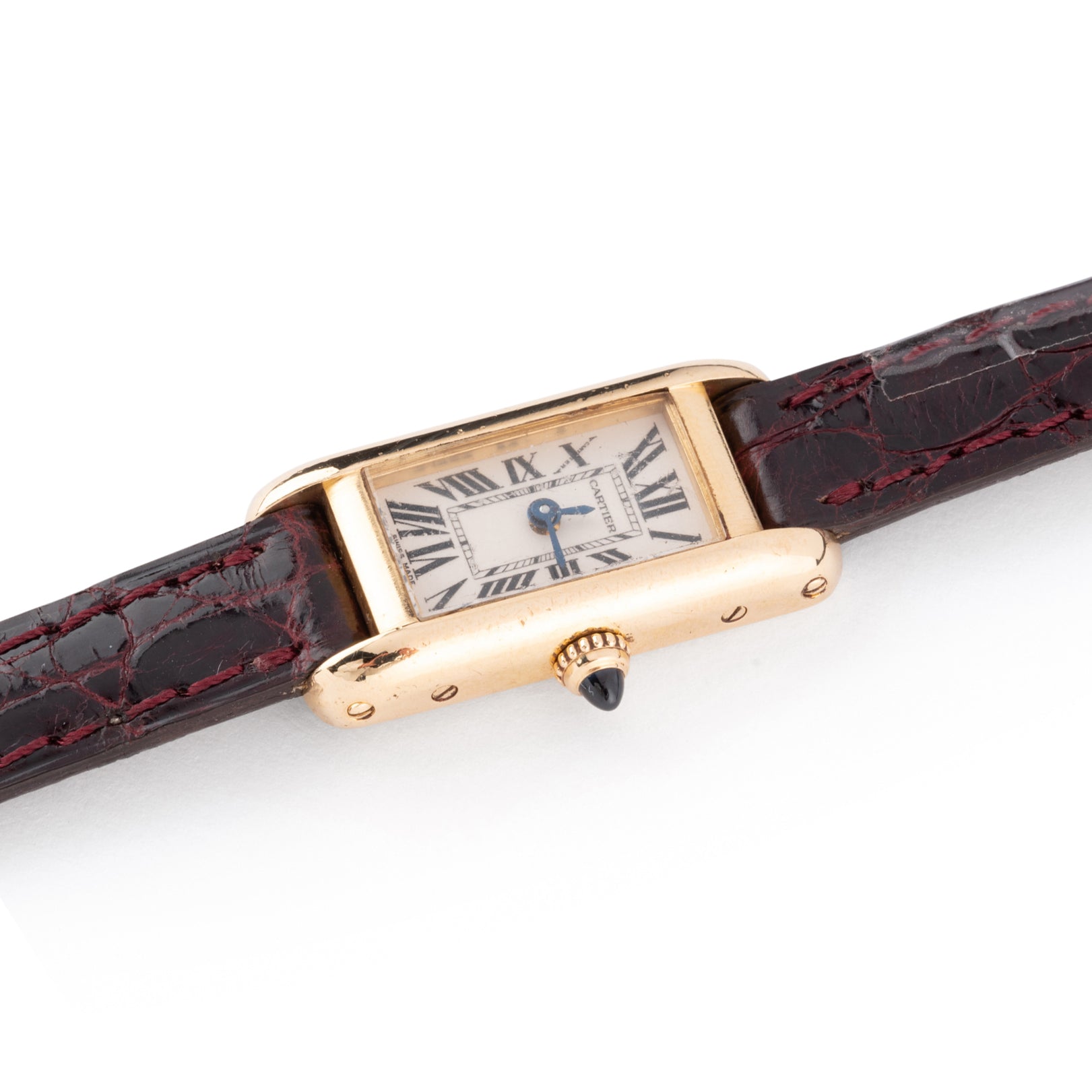 Cartier, "Tank mini elongated" watch, gold on leather