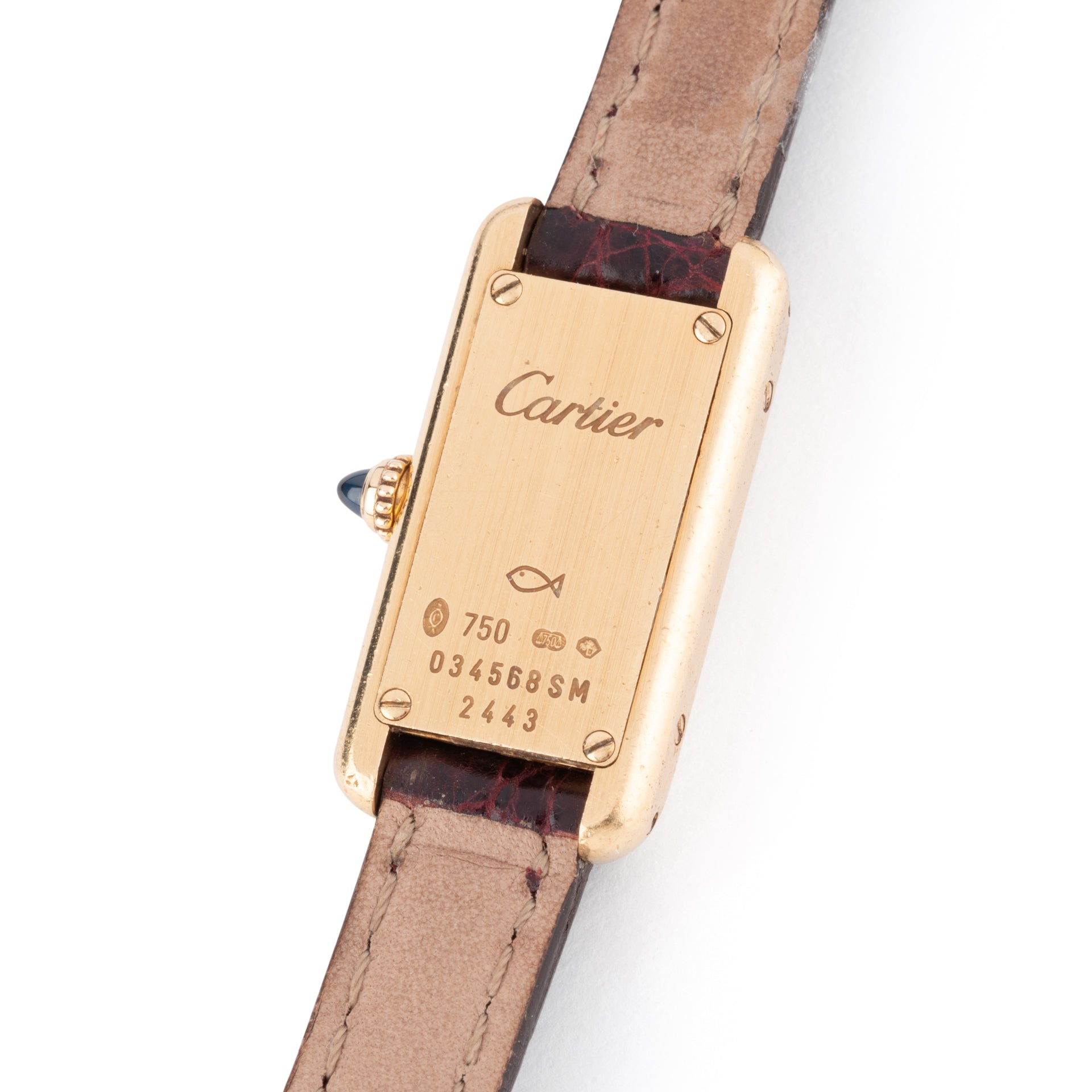 Cartier, "Tank mini elongated" watch, gold on leather