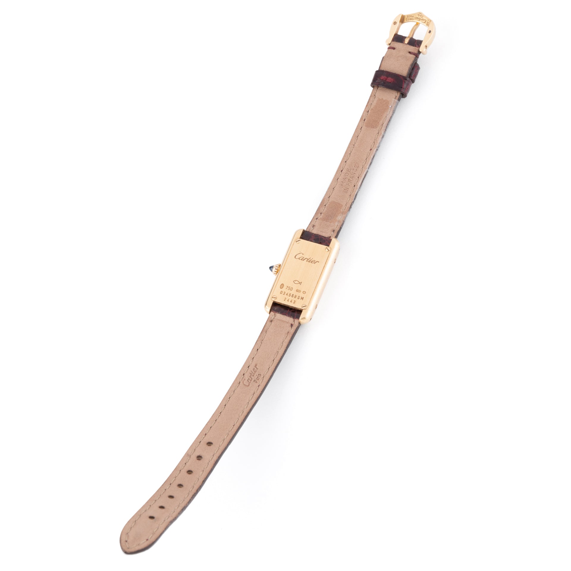 Cartier, "Tank mini elongated" watch, gold on leather
