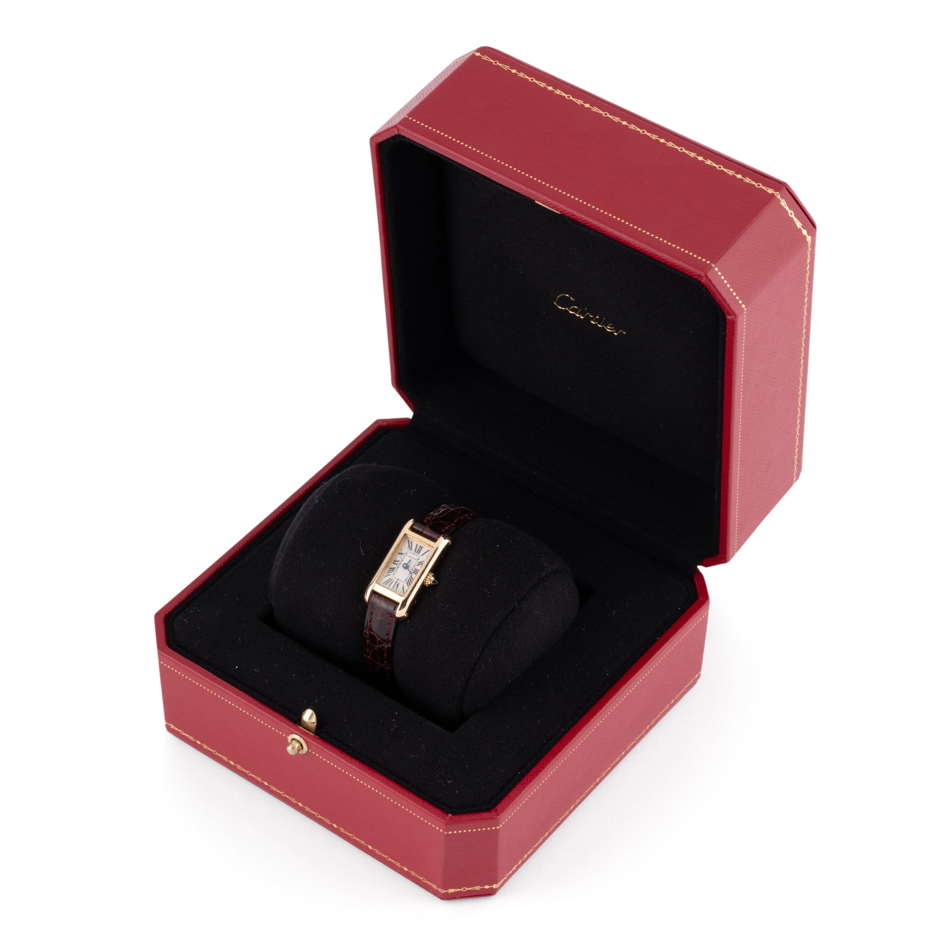 Cartier, "Tank mini elongated" watch, gold on leather