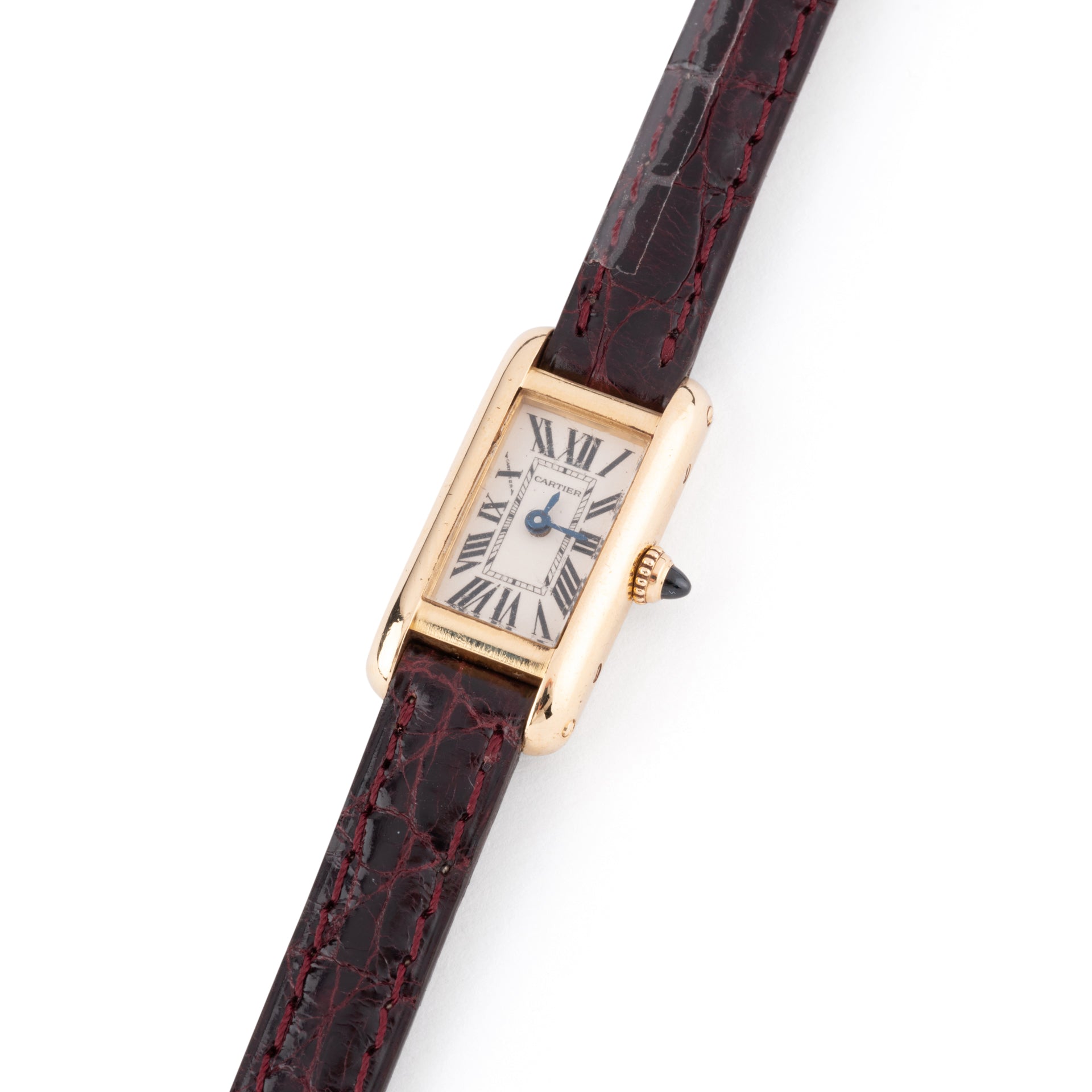 Cartier, "Tank mini elongated" watch, gold on leather