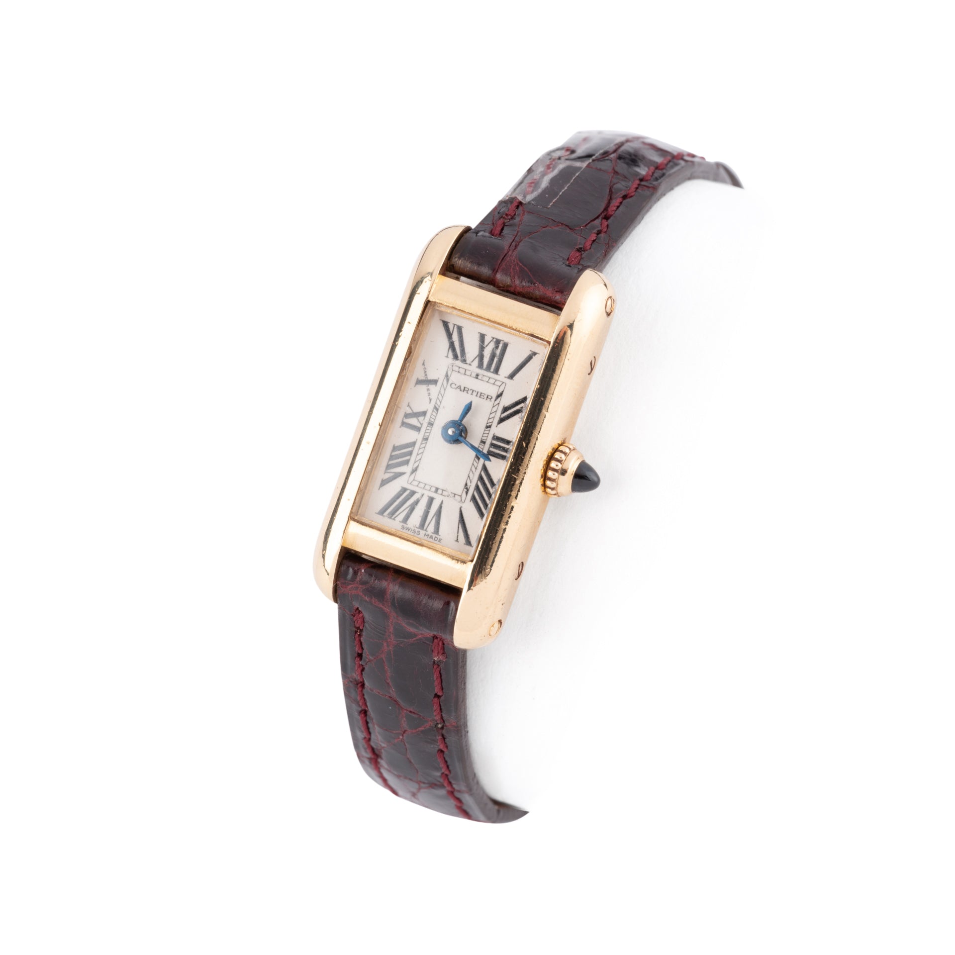 Cartier, "Tank mini elongated" watch, gold on leather