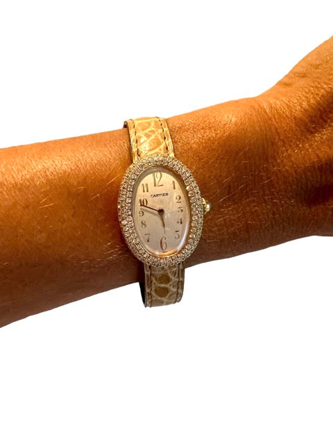 Cartier "Baignoire" watch in yellow gold and diamonds