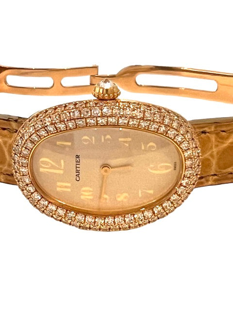 Cartier "Baignoire" watch in yellow gold and diamonds