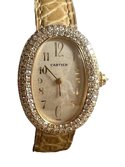 Cartier "Baignoire" watch in yellow gold and diamonds