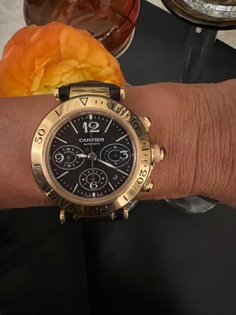 Cartier, Pasha Seatimer Watch Rose Gold on Leather