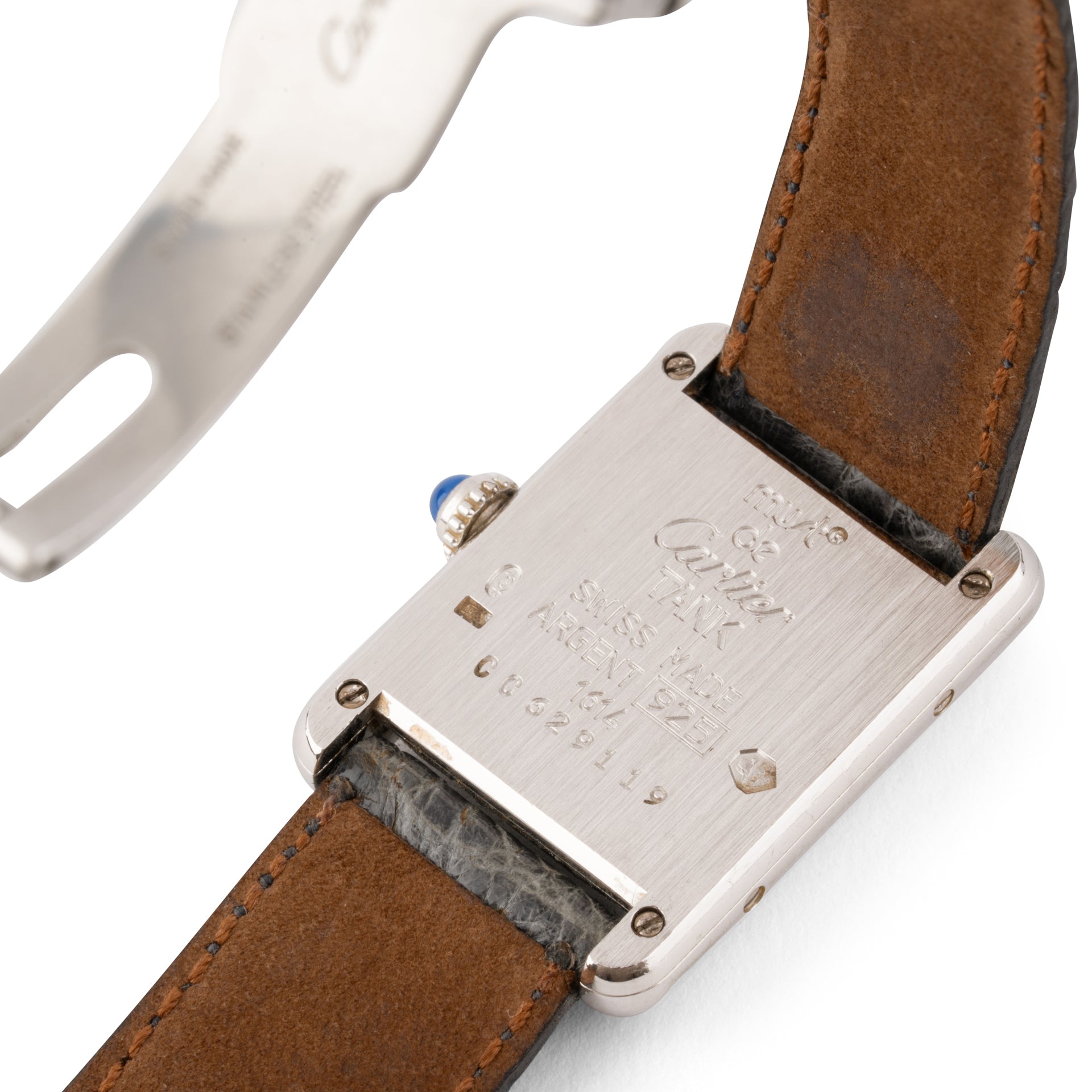 Cartier, Tank Must watch, silver on leather