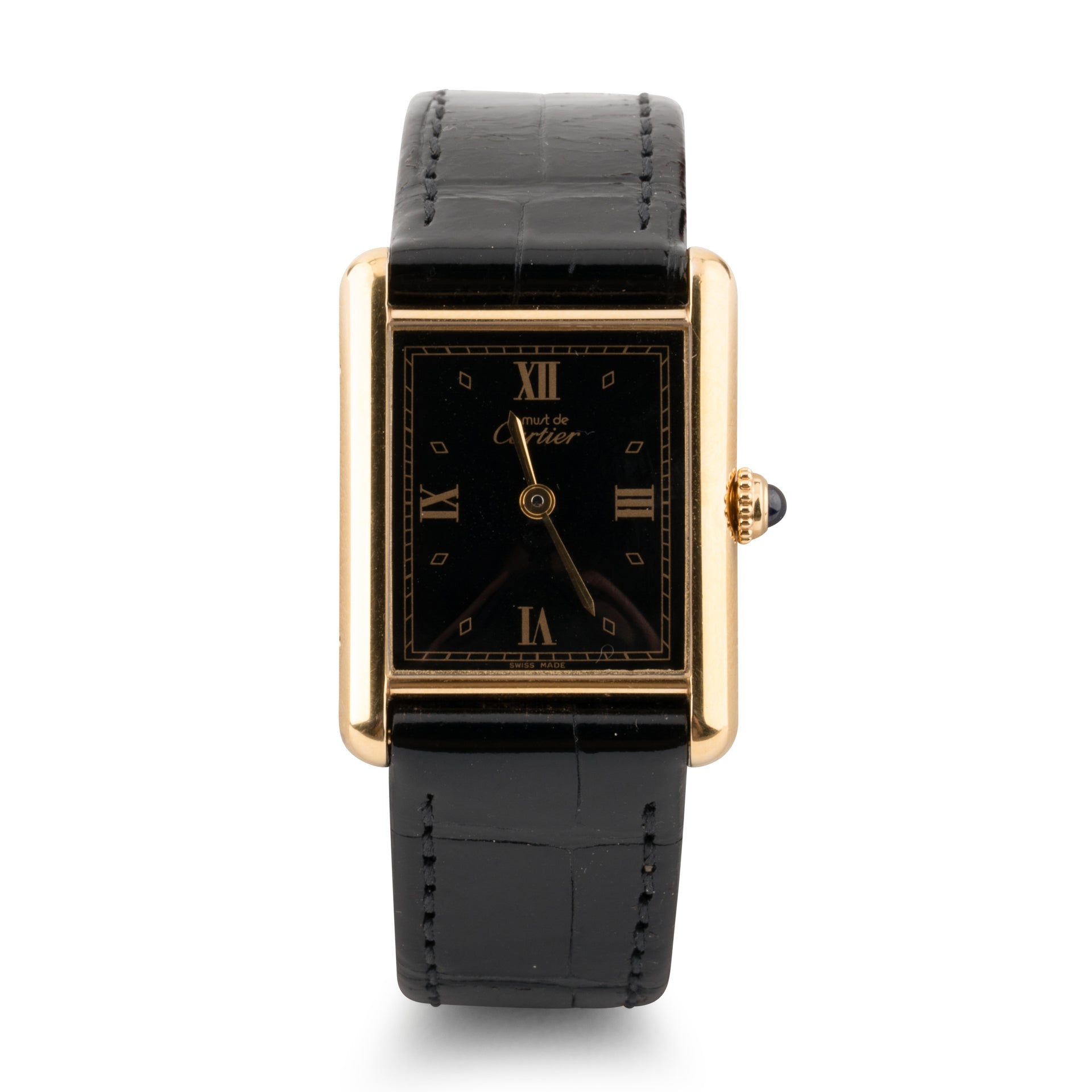 Cartier, Tank Must watch in vermeil on leather