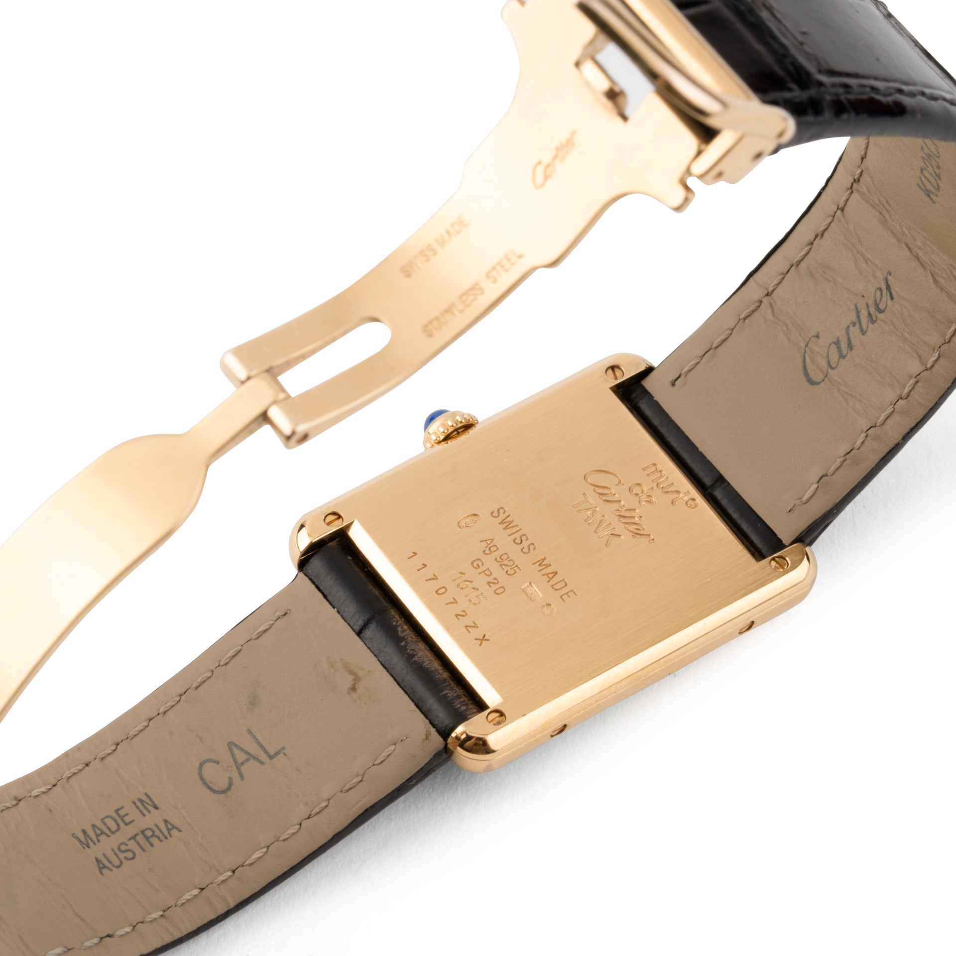 Cartier, Tank Must watch in vermeil on leather