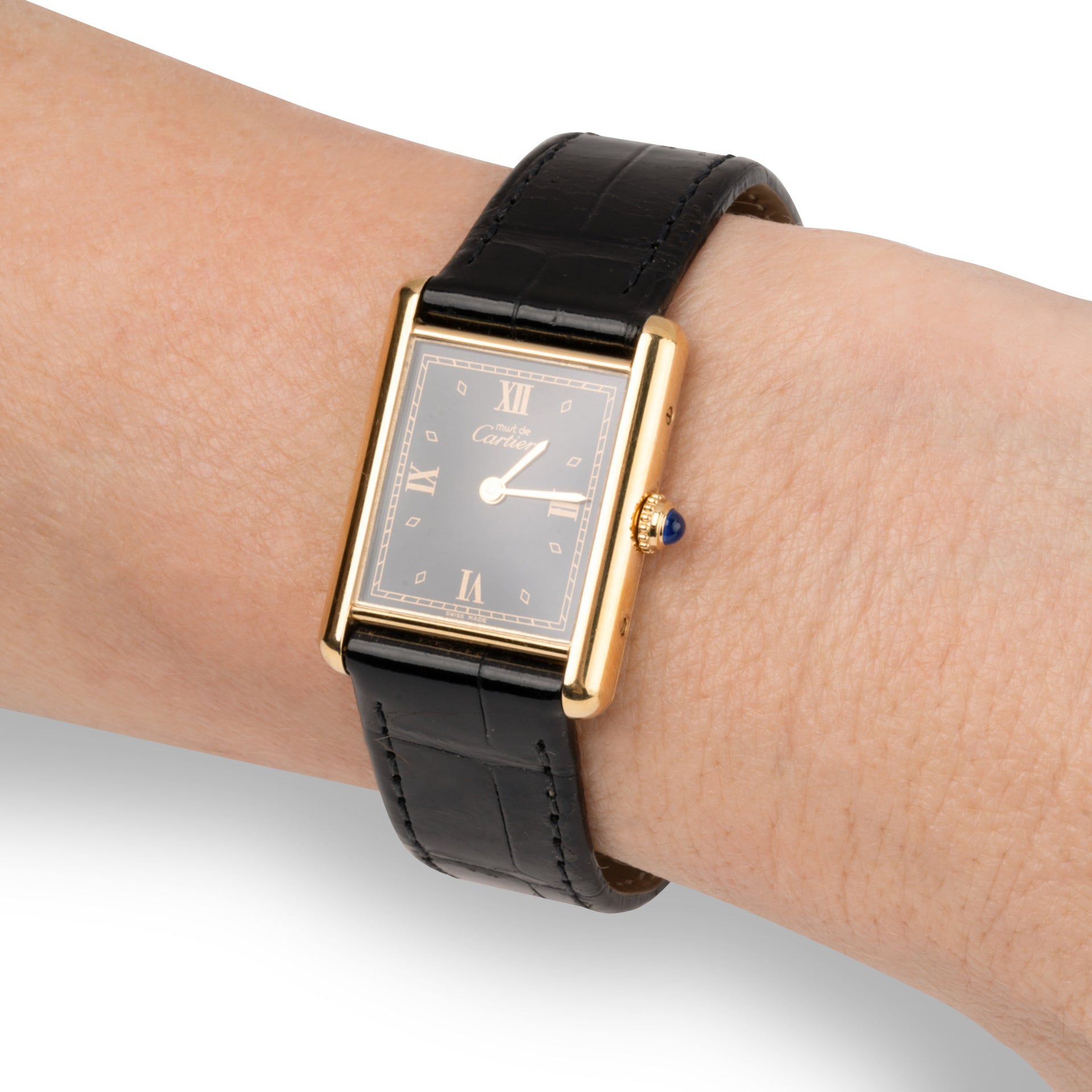 Cartier, Tank Must watch in vermeil on leather