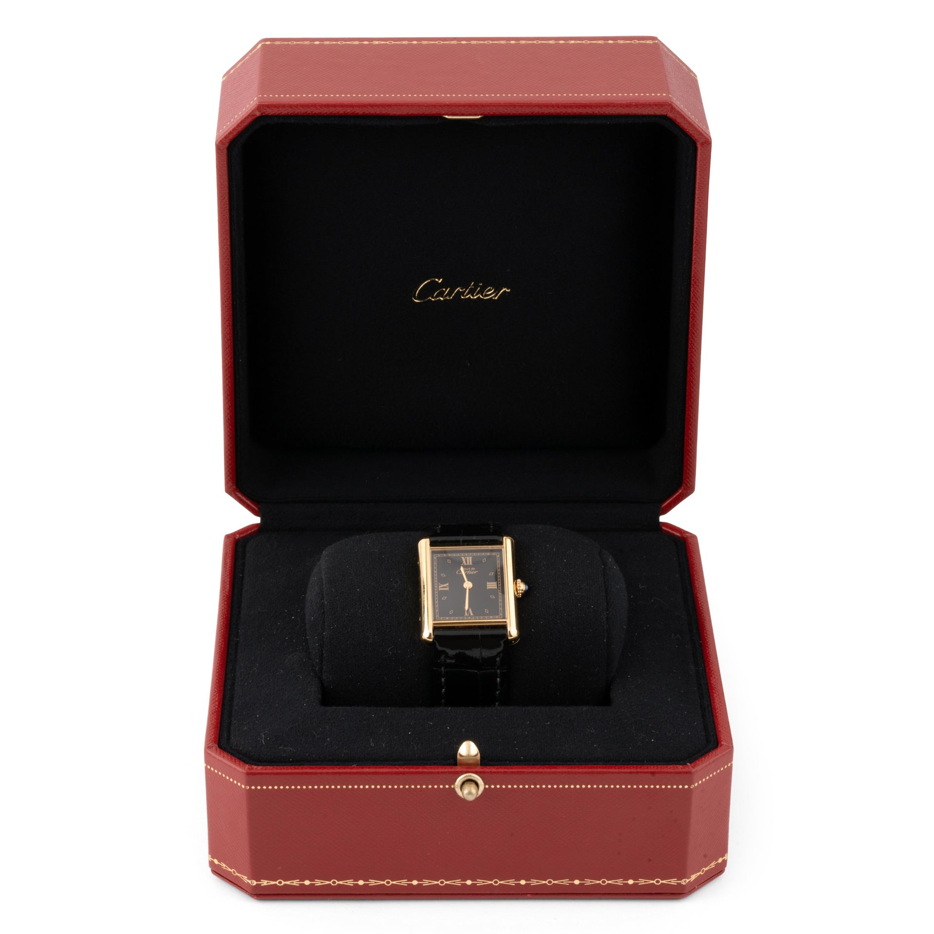 Cartier, Tank Must watch in vermeil on leather