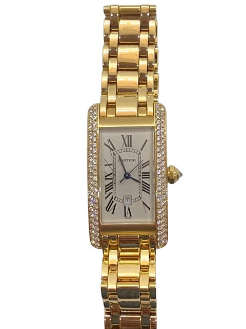 Cartier, montre Tank américaine en or jaune et diamants
